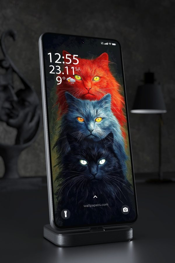 Mobile Wallpaper 4317 - Colorful Mystical Cats Portrait Art for Phone