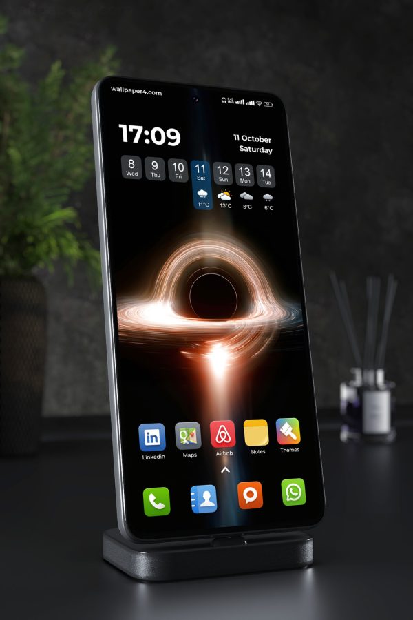 Phone Wallpaper 4324 - Glowing Black Hole with Cosmic Light Rings