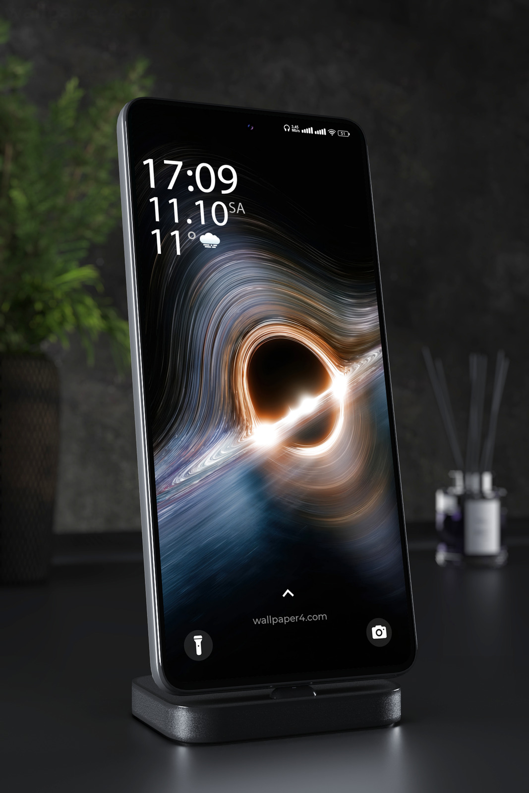 Mobile Wallpaper 4324 - Glowing Black Hole with Cosmic Light Rings