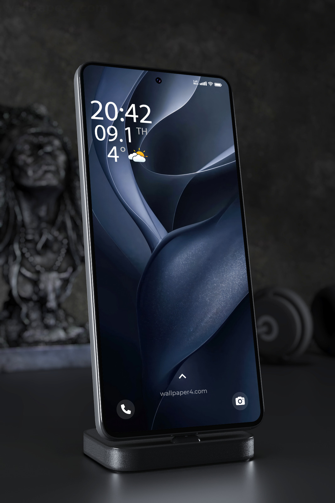 Phone Wallpaper 4333 - Dark Blue Abstract Flowing Forms in 3D Design