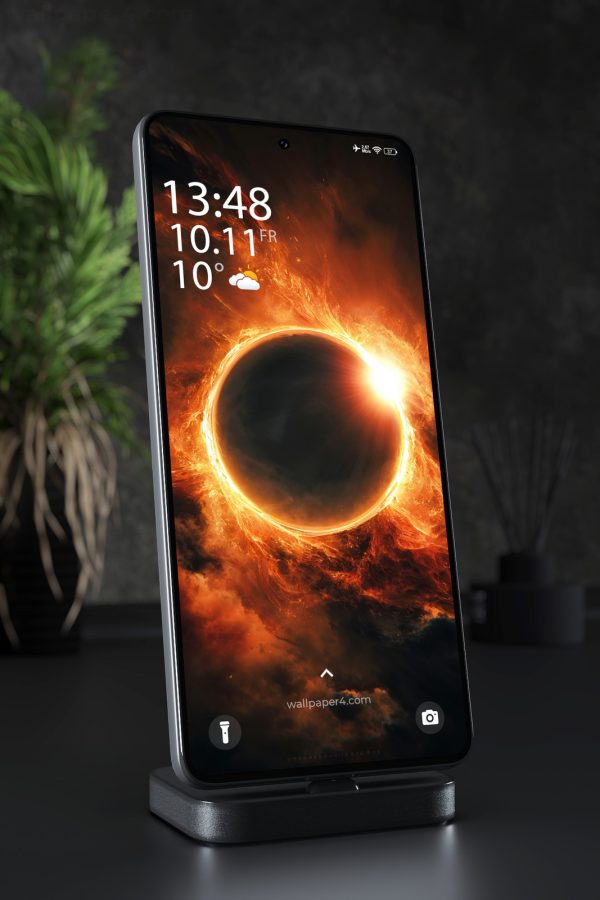 Phone Wallpaper 4338 - Fiery Solar Eclipse in a Dark Cosmic Sky