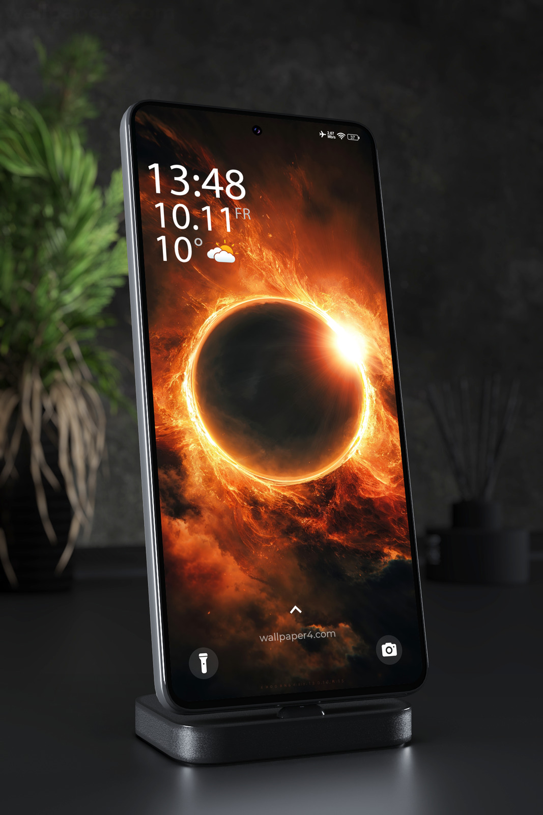 Phone Wallpaper 4338 - Fiery Solar Eclipse in a Dark Cosmic Sky