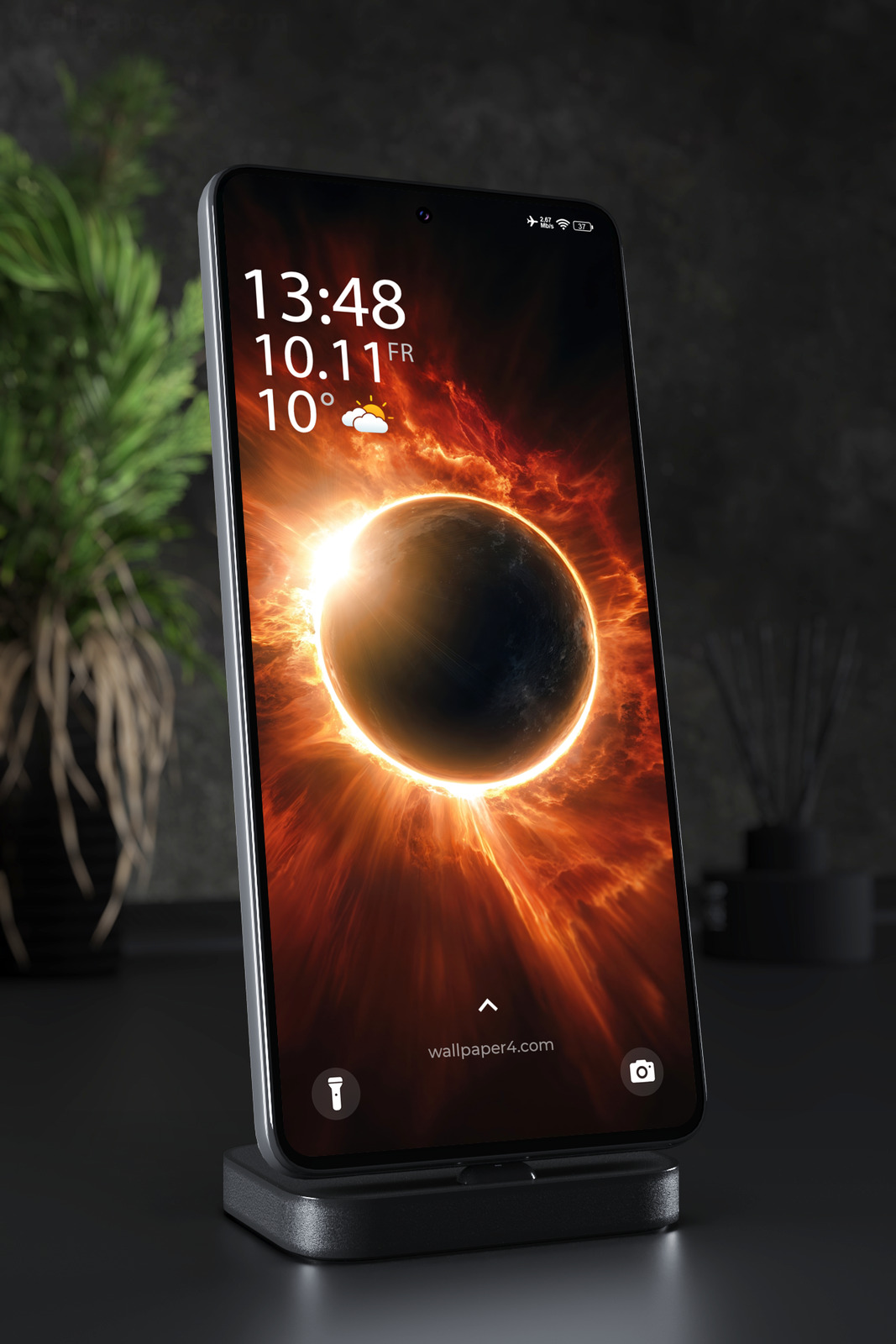 Mobile Wallpaper 4338 - Fiery Solar Eclipse in a Dark Cosmic Sky