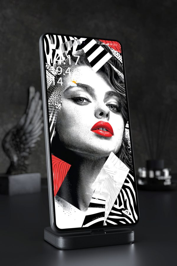 Phone Wallpaper 4349 - Bold Red Lips Pop Art Female Portrait