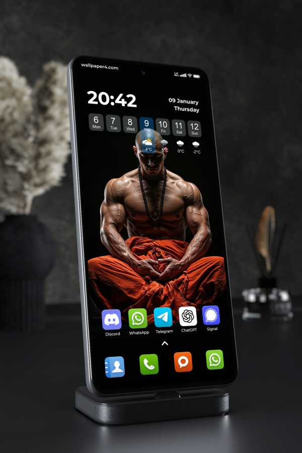 Phone Wallpaper 4357 - Dark Meditating Warrior Bodybuilder Portrait