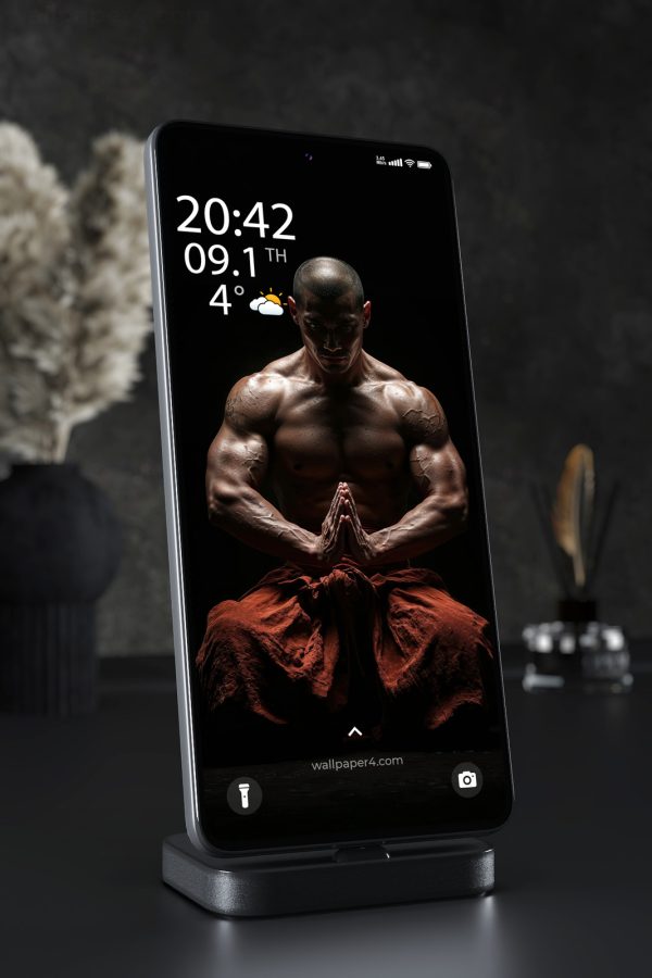 Mobile Wallpaper 4357 - Dark Meditating Warrior Bodybuilder Portrait