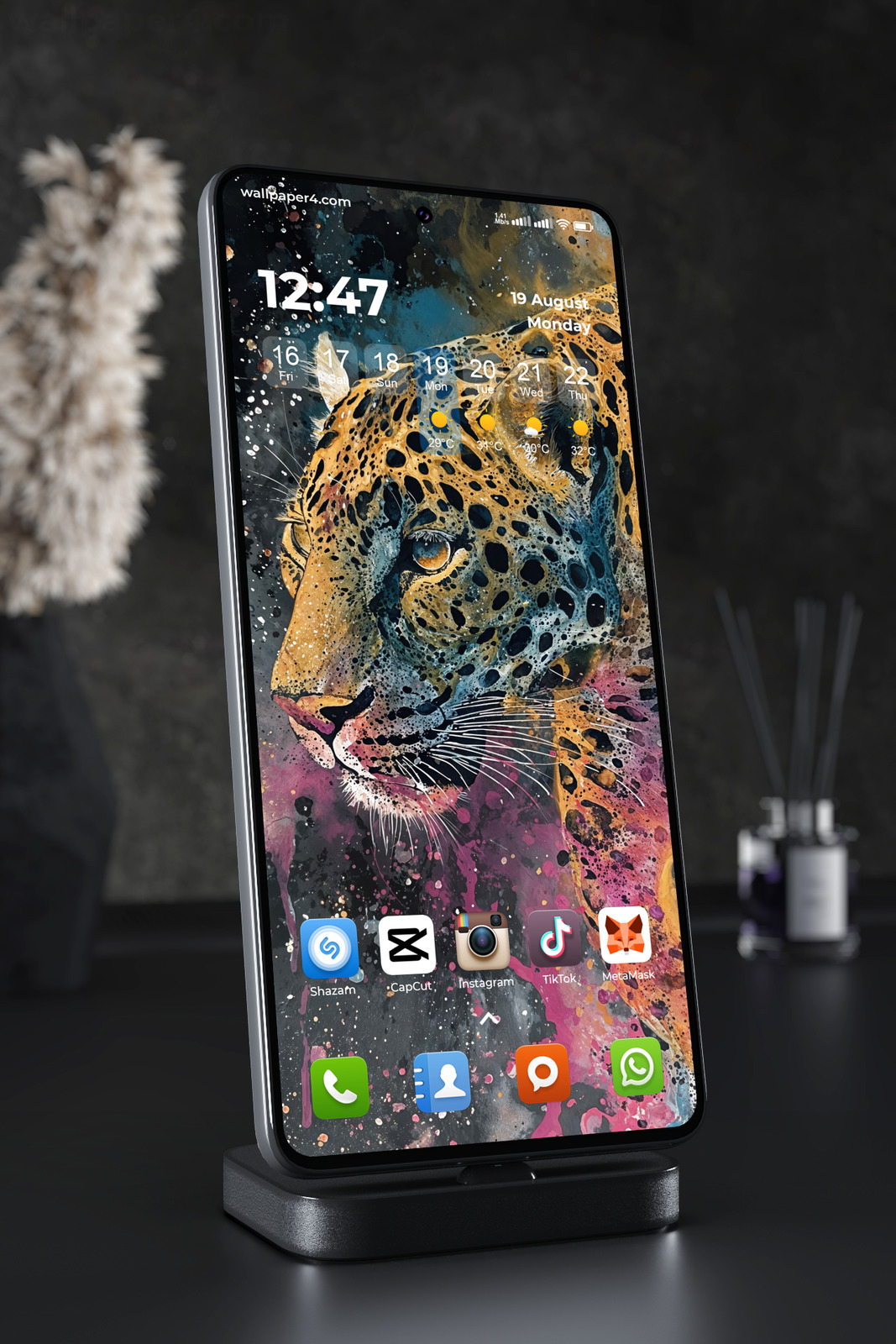 Phone Wallpaper 4369 - Cosmic Leopard Abstract Art Phone Background
