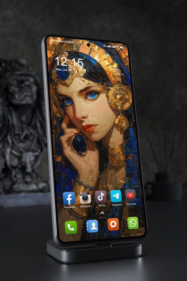 Phone Wallpaper 4375 - Egyptian Queen Mosaic Portrait in Gold and Blue