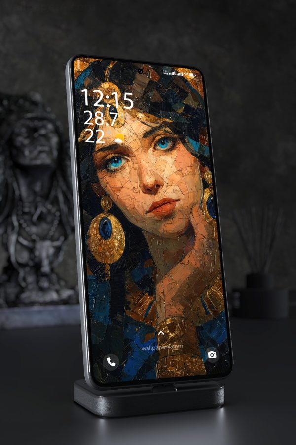 Mobile Wallpaper 4375 - Egyptian Queen Mosaic Portrait in Gold and Blue