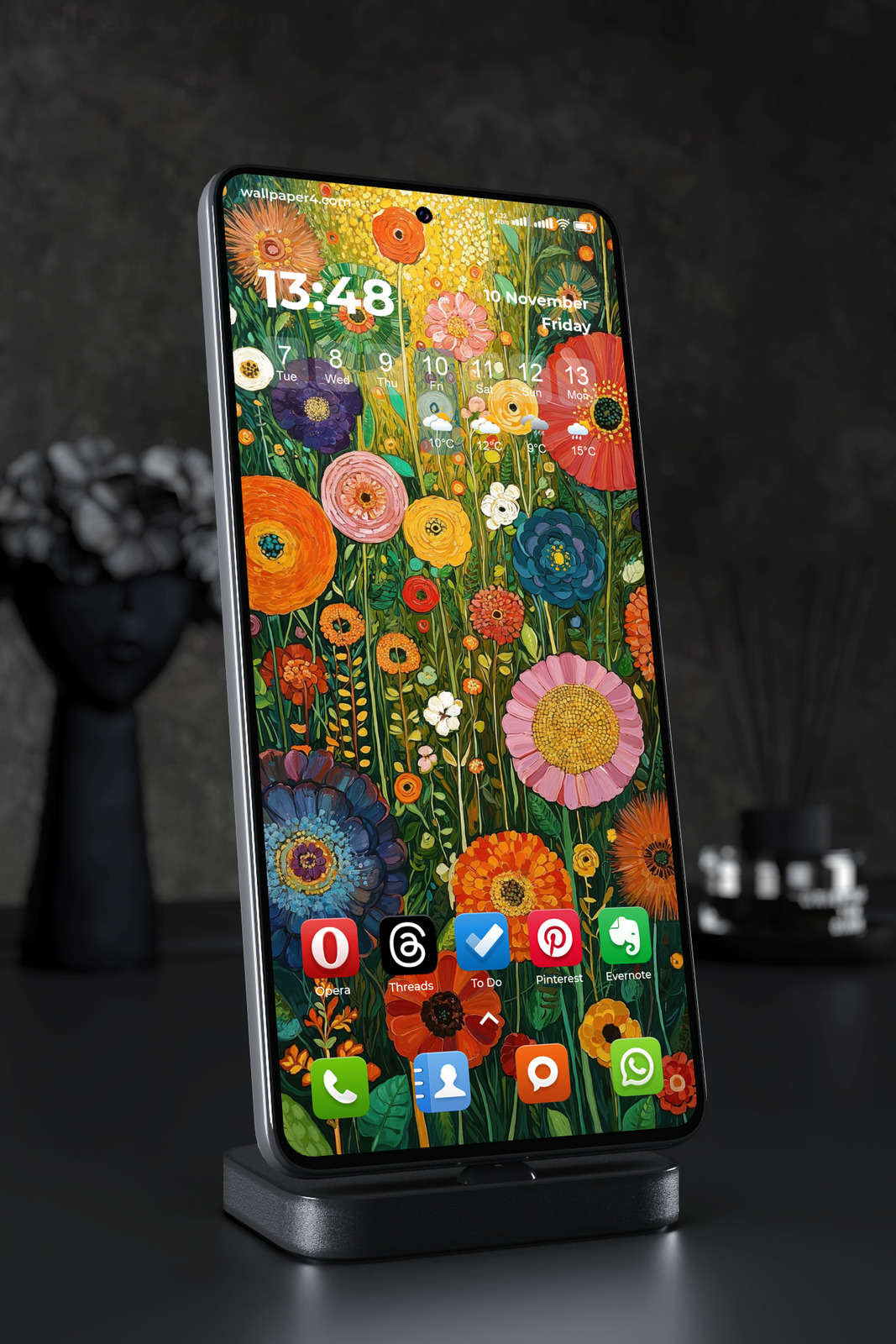 Phone Wallpaper 4385 - Colorful Wildflower Garden Oil Painting Art