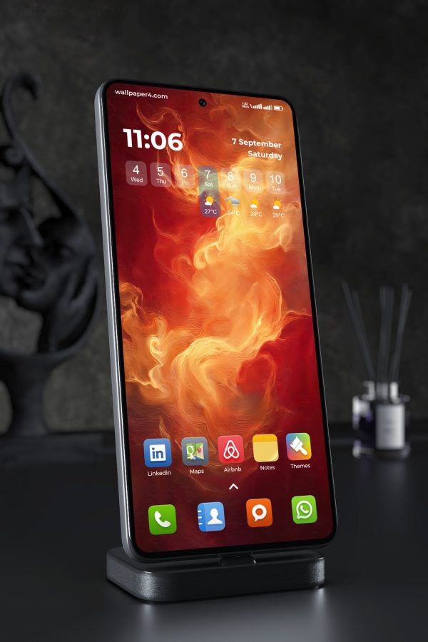 Phone Wallpaper 4404 - Fiery Abstract Flow in Crimson and Gold
