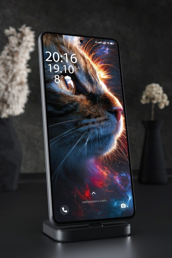 Phone Wallpaper 4408 - Cosmic Cat Close Up with Glowing Galaxy Eye