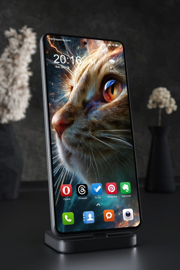 Mobile Wallpaper 4408 - Cosmic Cat Close Up with Glowing Galaxy Eye