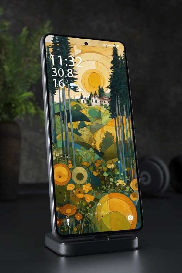 Phone Wallpaper 4411 - Golden Tuscan Garden Sunset Landscape Art