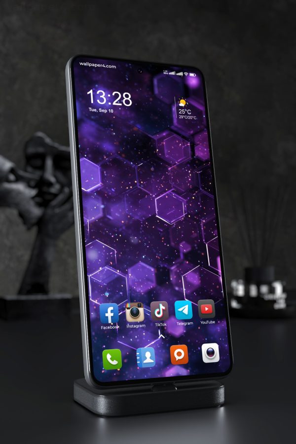 Phone Wallpaper 4424 - Neon Purple Hexagon Abstract Background