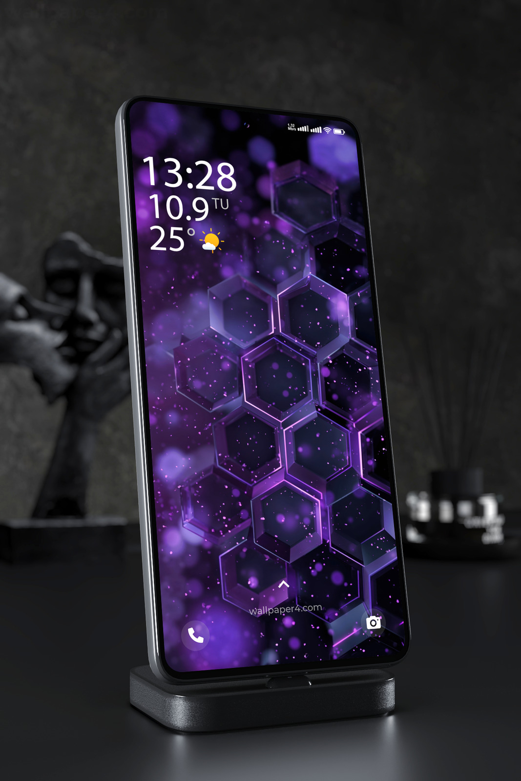 Mobile Wallpaper 4424 - Neon Purple Hexagon Abstract Background