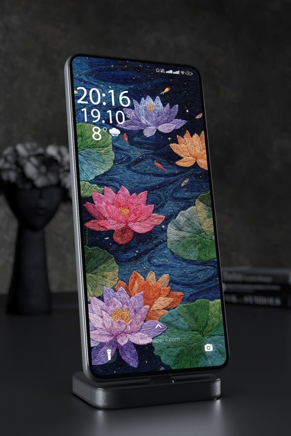 Mobile Wallpaper 4428 - Embroidered Lotus Pond Night Floral Art