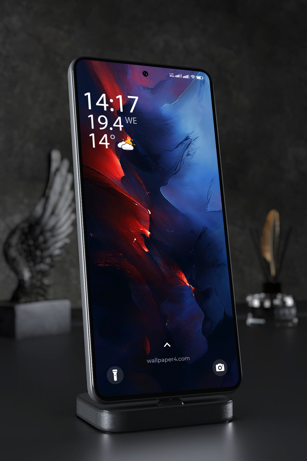 Mobile Wallpaper 4439 - Blue Red Abstract Fluid Art Phone Background