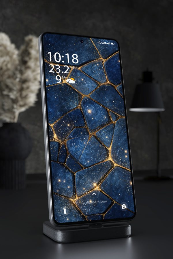 Phone Wallpaper 4453 - Dark Blue Gold Celestial Abstract Pattern