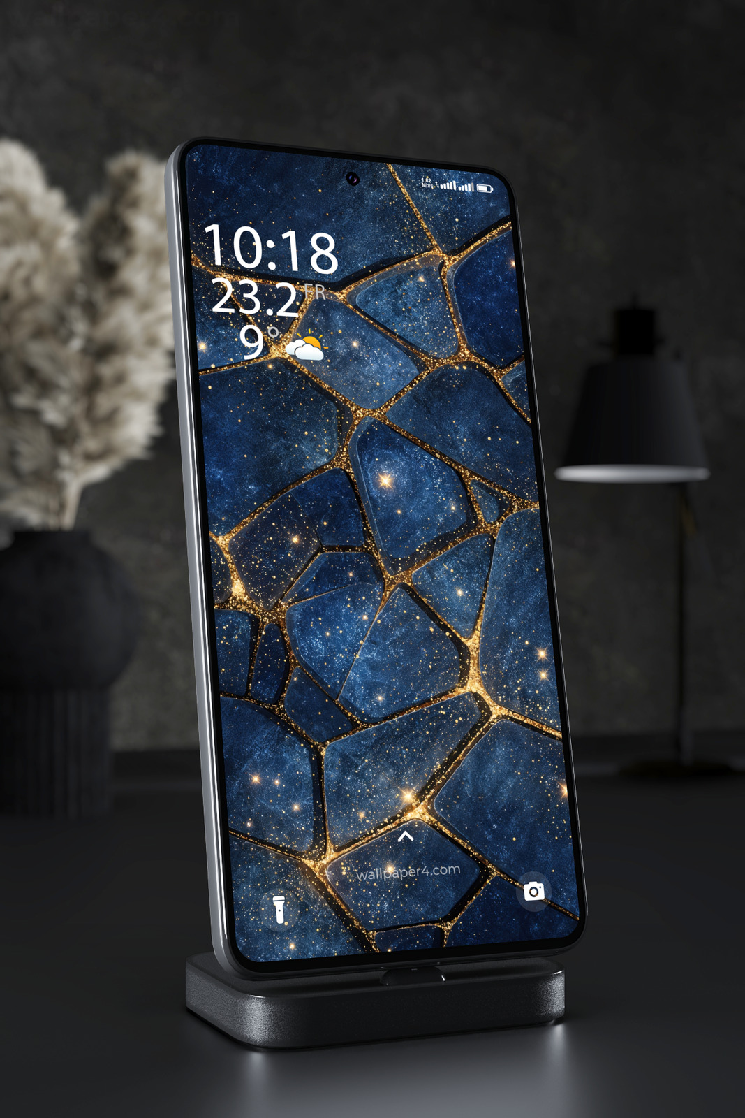 Phone Wallpaper 4453 - Dark Blue Gold Celestial Abstract Pattern