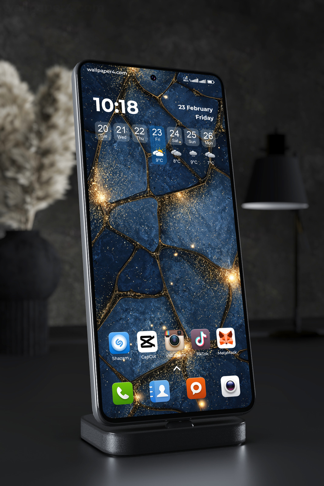 Mobile Wallpaper 4453 - Dark Blue Gold Celestial Abstract Pattern