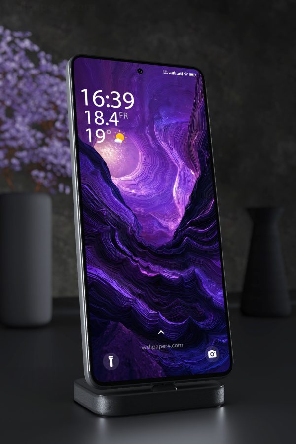 Phone Wallpaper 4458 - Purple Abstract Cave Portal with Neon Flow Lines