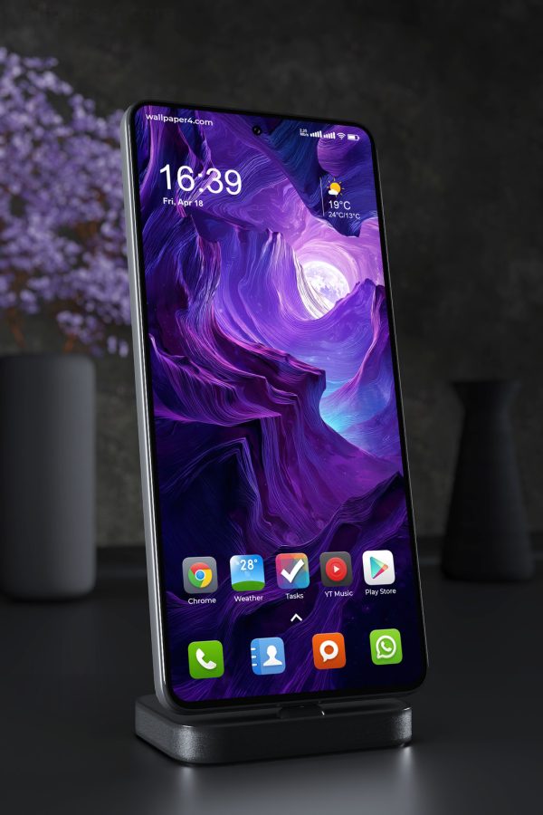 Mobile Wallpaper 4458 - Purple Abstract Cave Portal with Neon Flow Lines