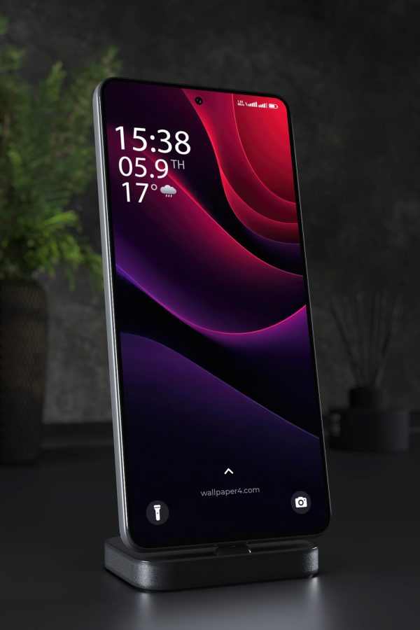 Phone Wallpaper 4475 - Red Neon Abstract Curves on Dark Phone Background