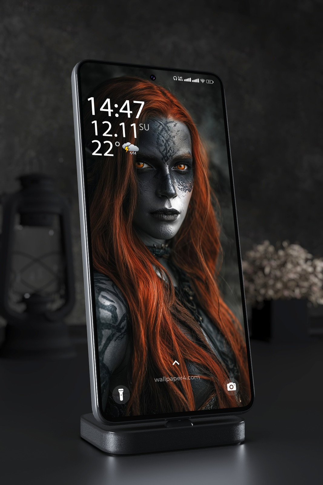 Phone Wallpaper 4481 - Gothic Red Haired Demon Girl Portrait Art