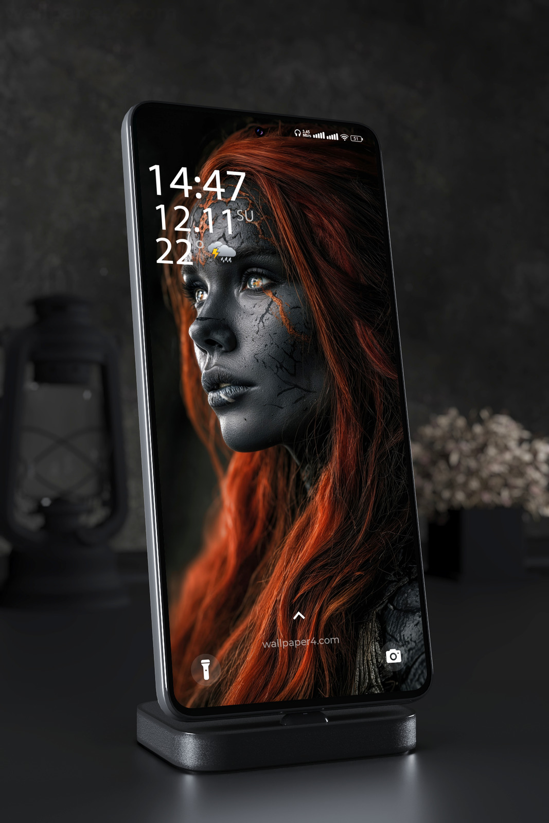 Mobile Wallpaper 4481 - Gothic Red Haired Demon Girl Portrait Art
