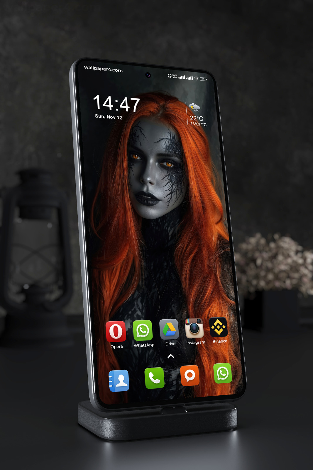 Mobile Wallpaper 4481 - Gothic Red Haired Demon Girl Portrait Art