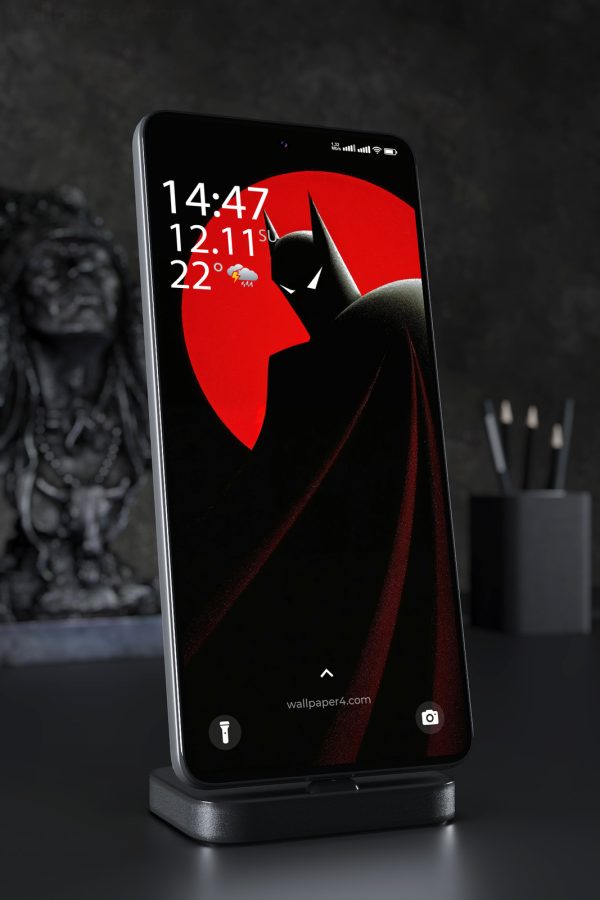 Phone Wallpaper 4486 - Batman Red Moon Dark Silhouette Minimal Art