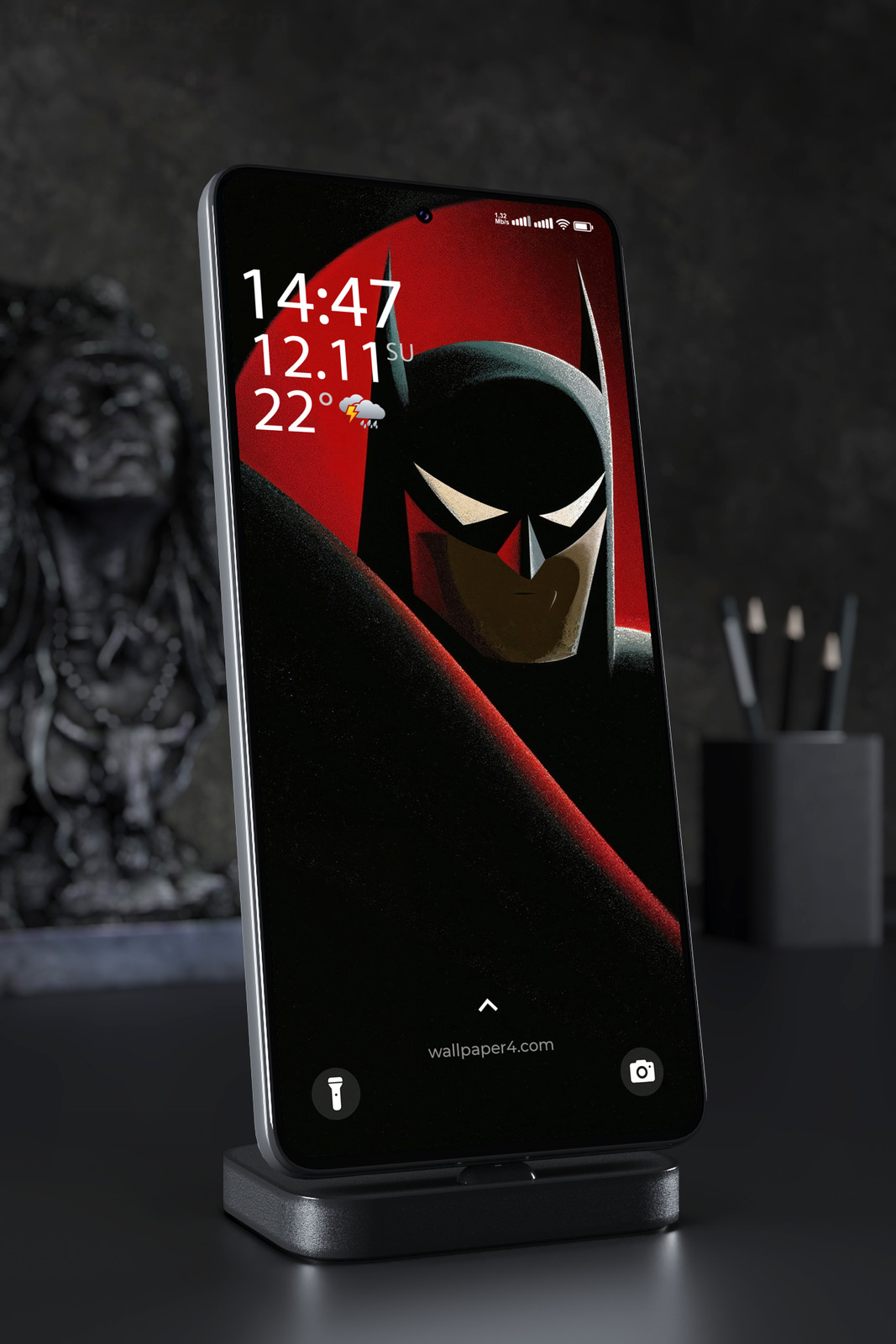 Mobile Wallpaper 4486 - Batman Red Moon Dark Silhouette Minimal Art
