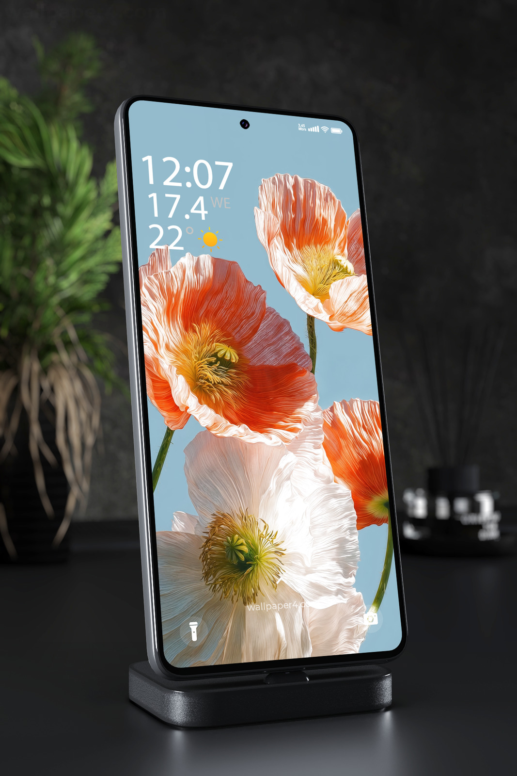 Phone Wallpaper 4490 - Soft Pastel Poppy Flowers on Blue Sky