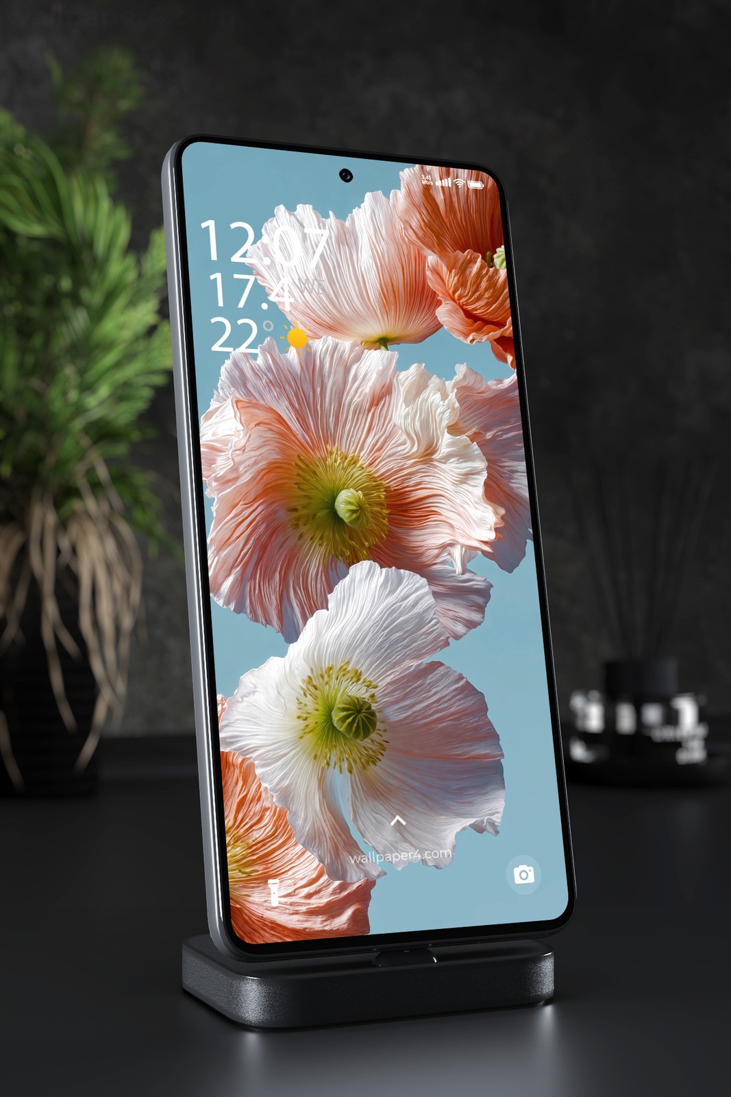 Mobile Wallpaper 4490 - Soft Pastel Poppy Flowers on Blue Sky