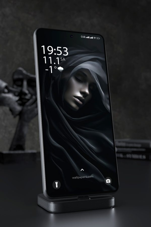 Phone Wallpaper 4498 - Dark Veiled Woman Portrait in Mystic Shadows