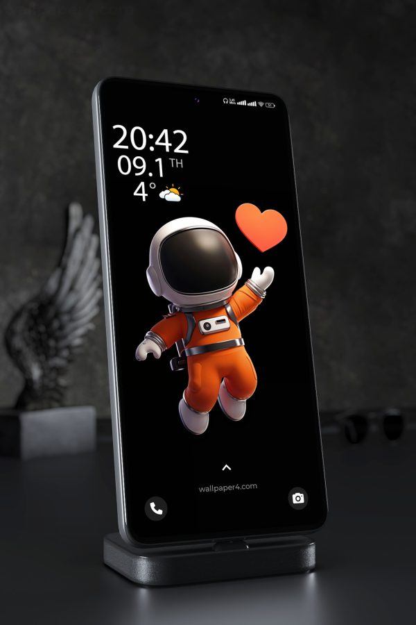 Phone Wallpaper 4509 - Cute Astronaut with Red Heart in Deep Space