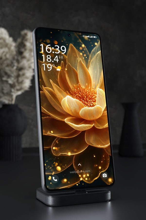 Phone Wallpaper 4518 - Golden Lotus Flower with Warm Mystic Light Art