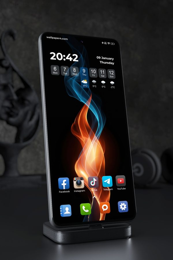 Phone Wallpaper 4528 - Abstract Flame Light in Orange and Blue Glow