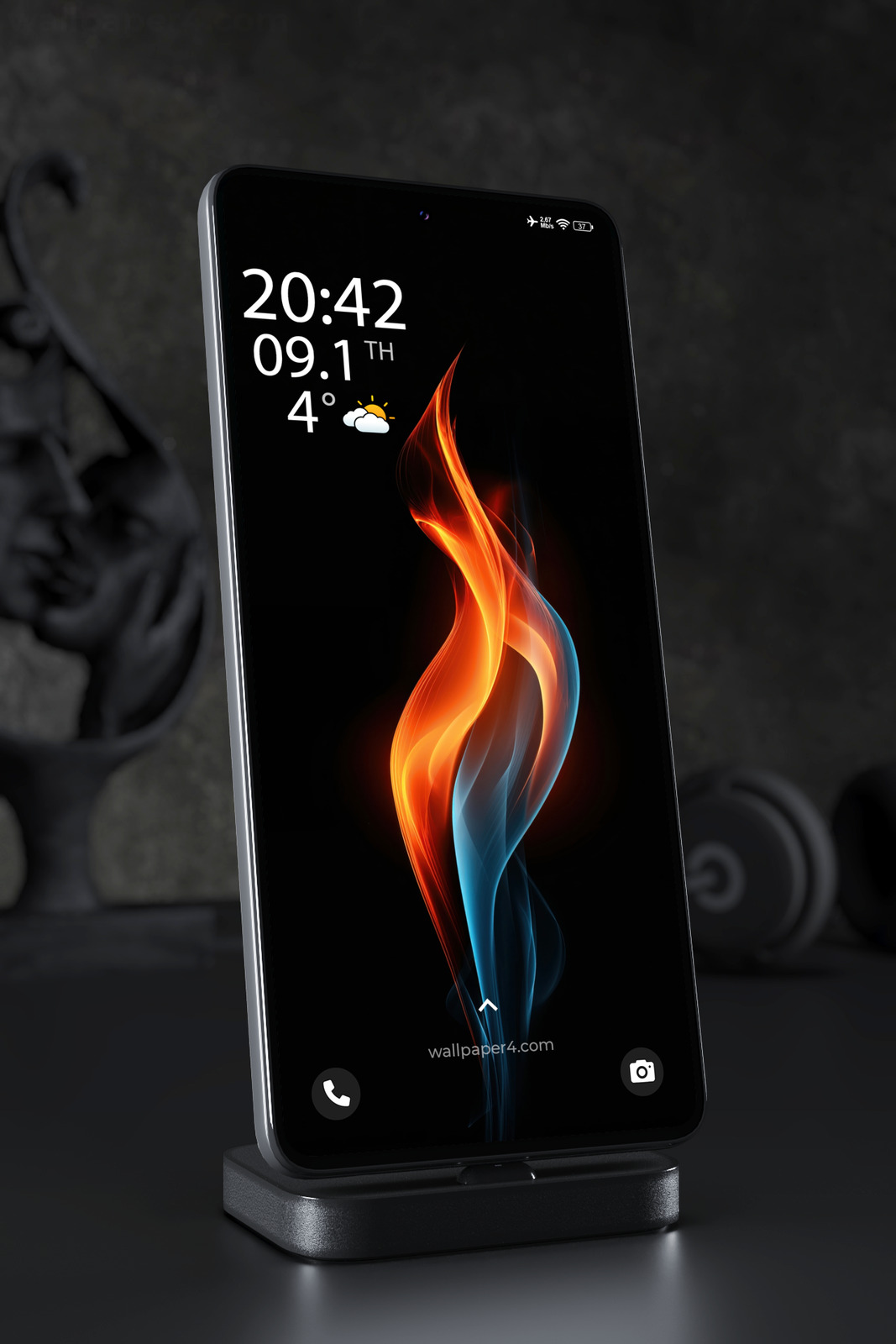 Mobile Wallpaper 4528 - Abstract Flame Light in Orange and Blue Glow