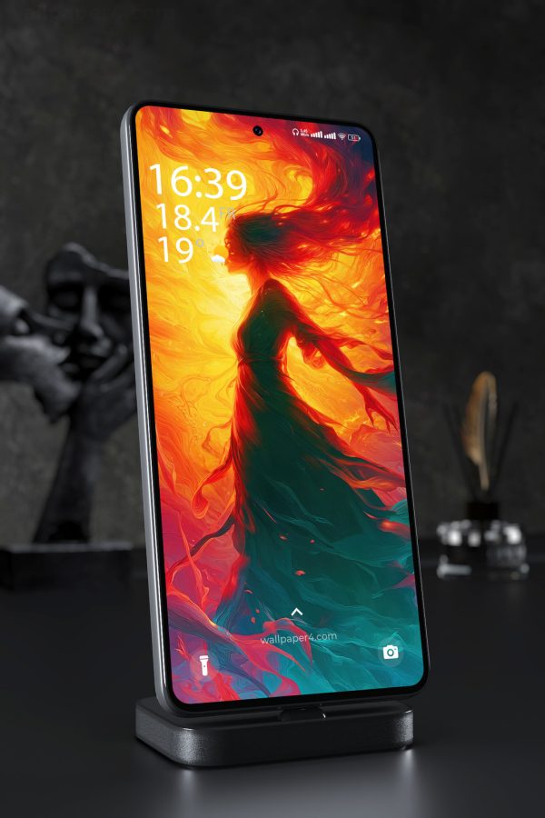 Phone Wallpaper 4548 - Fiery Abstract Woman with Flowing Hair Portrait