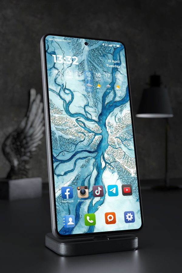 Phone Wallpaper 4556 - Blue Watercolor River Delta Abstract Art
