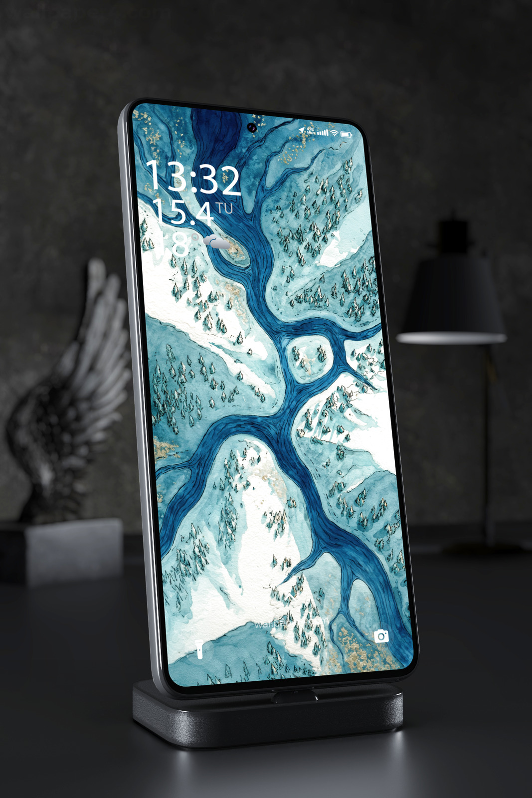 Mobile Wallpaper 4556 - Blue Watercolor River Delta Abstract Art