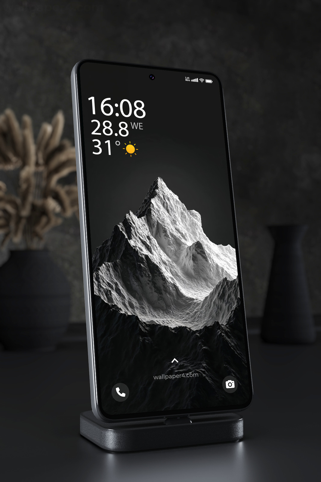 Phone Wallpaper 4560 - Dark Monochrome Snow Mountain Peak Landscape