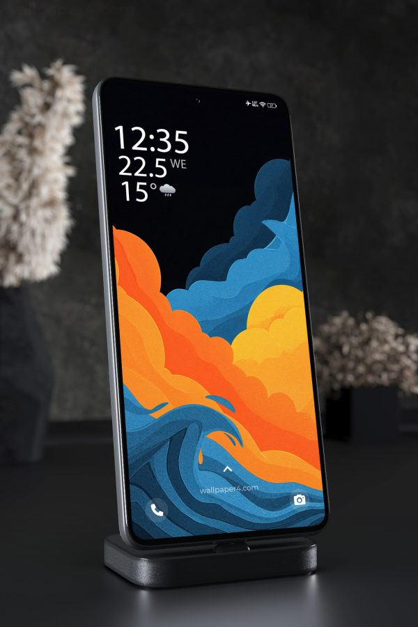 Phone Wallpaper 4572 - Abstract Color Clouds and Blue Ocean Waves