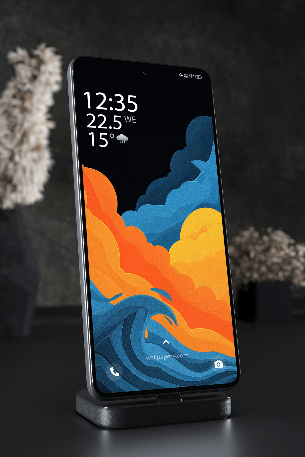 Phone Wallpaper 4572 - Abstract Color Clouds and Blue Ocean Waves
