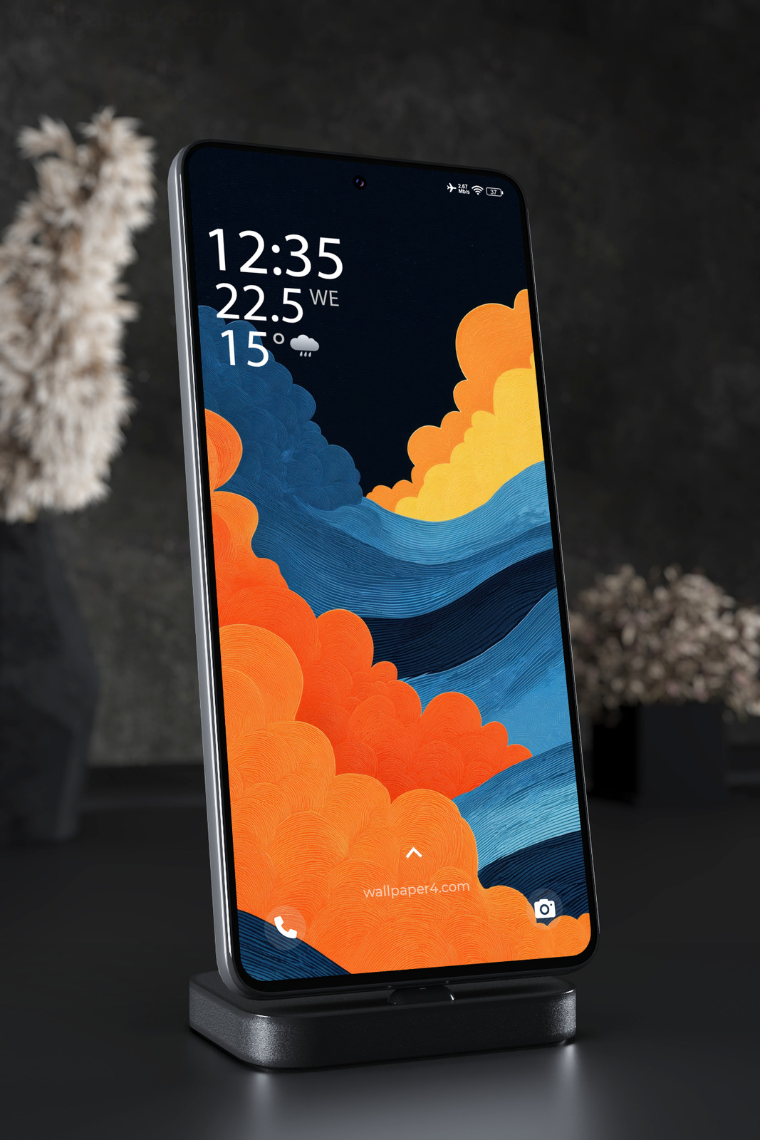 Mobile Wallpaper 4572 - Abstract Color Clouds and Blue Ocean Waves