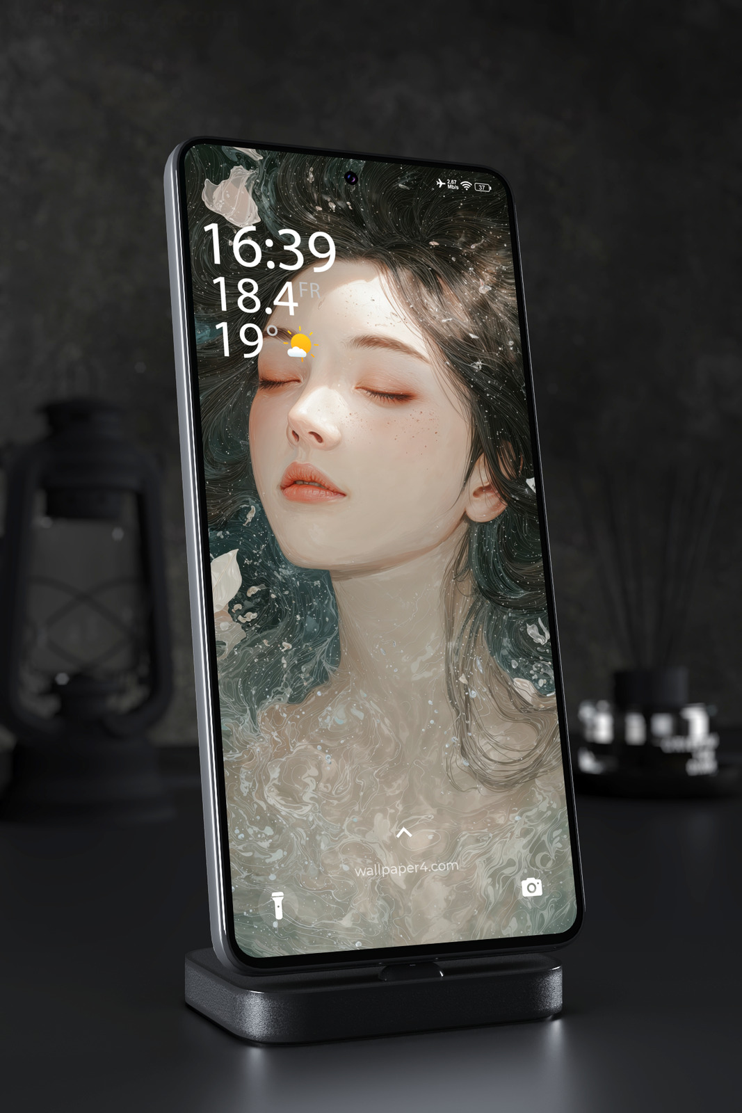 Phone Wallpaper 4582 - Dreamy Water Portrait with Floating White Petals