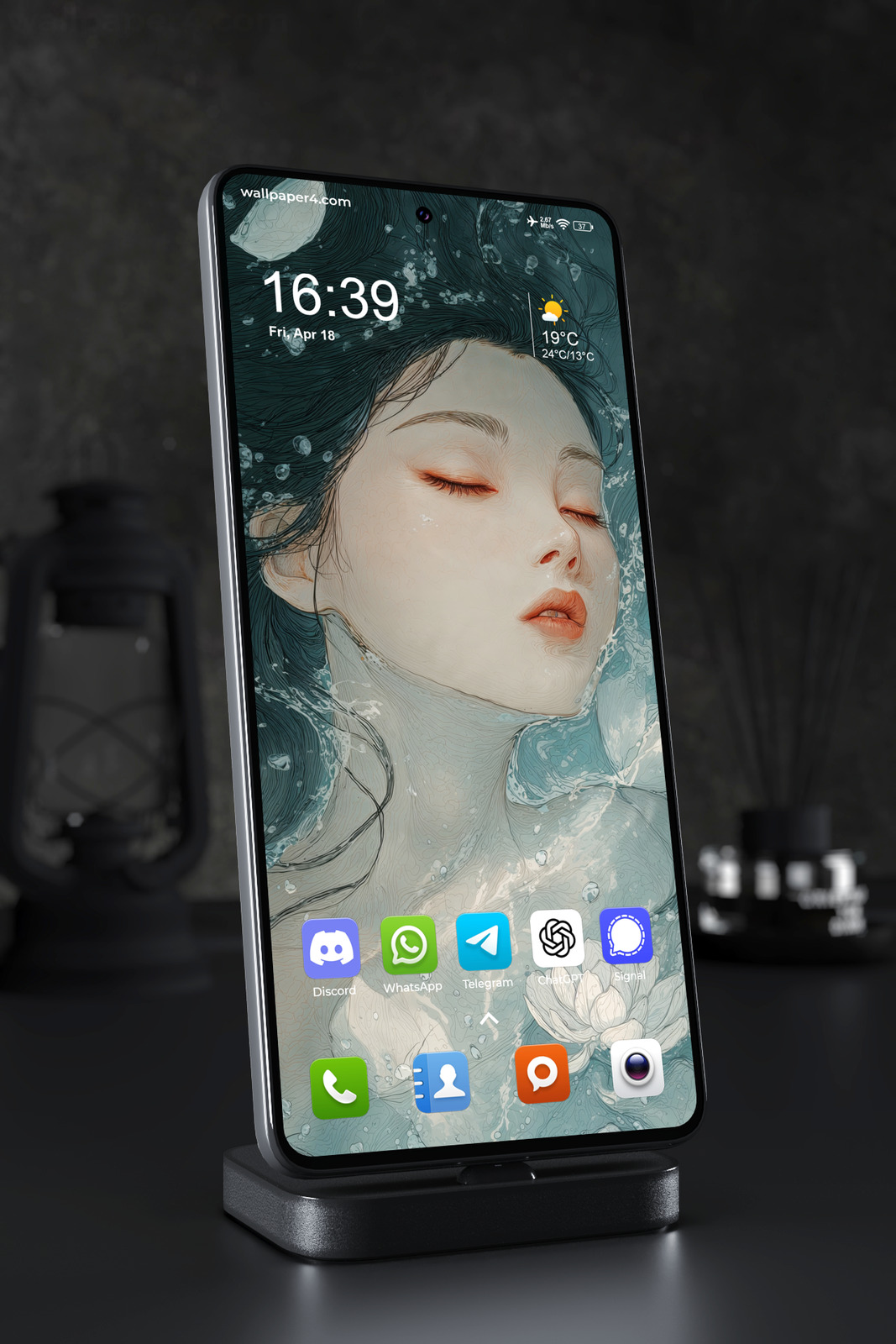 Mobile Wallpaper 4582 - Dreamy Water Portrait with Floating White Petals