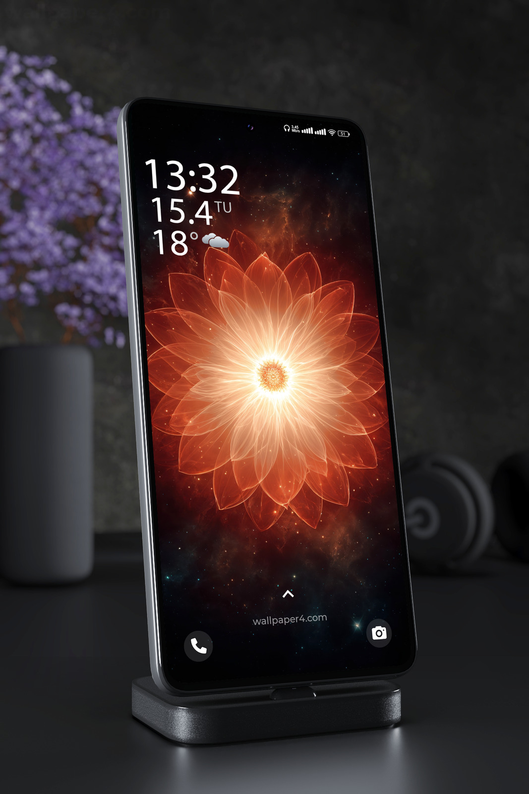 Phone Wallpaper 4620 - Glowing Cosmic Lotus Flower in Starry Space